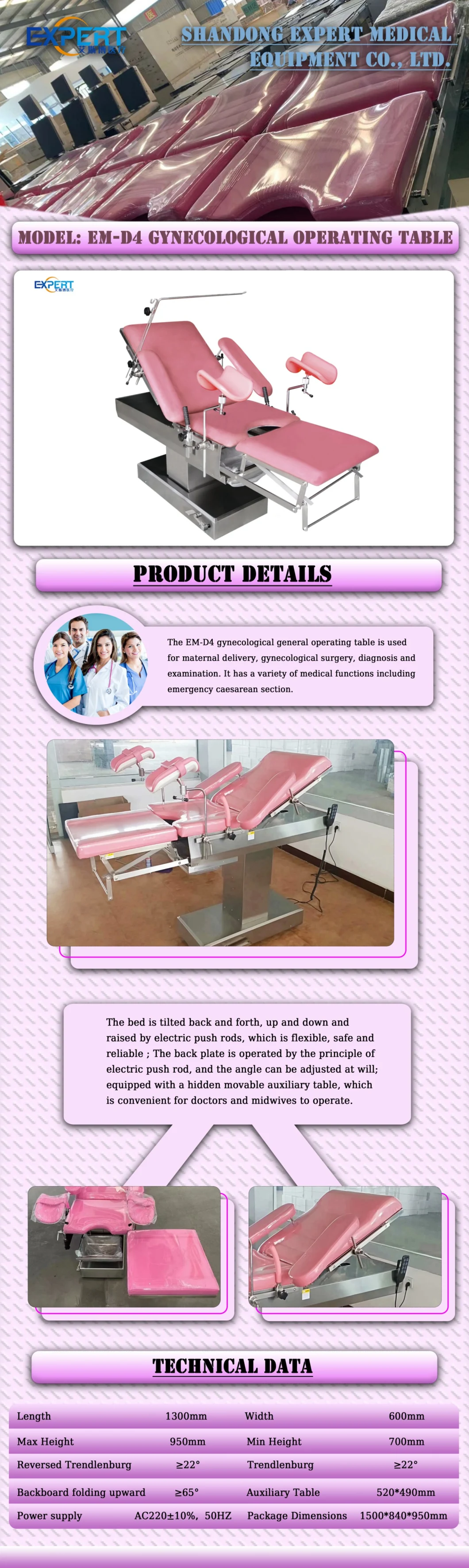 China Manufacturer Hospital Electric Gynecology Operating Delivery Bed Examination Table